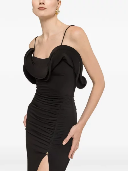 Rochie maxi Nissa cu volane cu spatele deschis negru