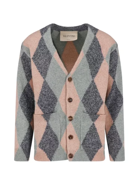 Cardigan Valentino Red cu decolteu în V cu model argyle roșu