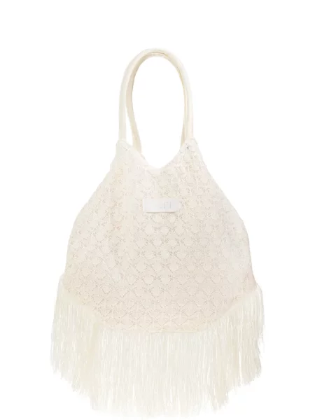 Geantă de mână Akep cu franjuri tricotate alb
