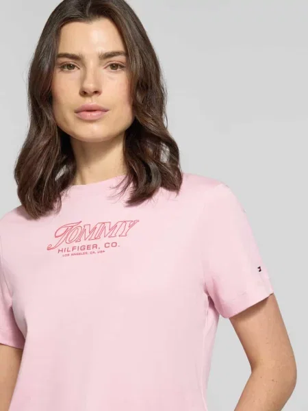 T-shirt Slim Fit z czystej bawełny Tommy Hilfiger różowa