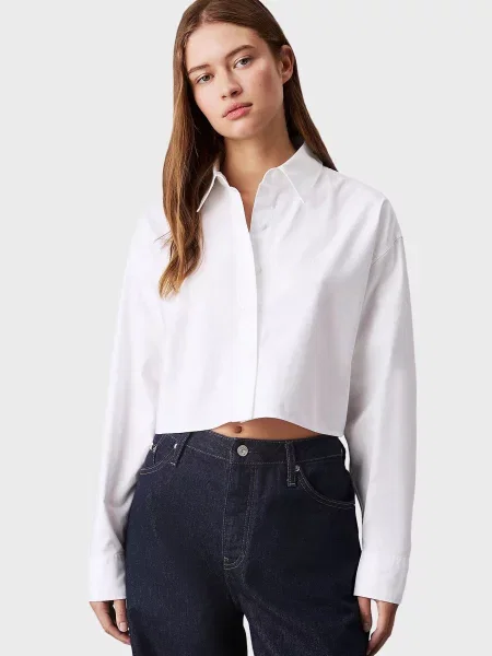 Укороченная рубашка Calvin Klein Jeans из твилла белая