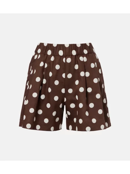 Pantaloni scurți Asceno de in cu buline maro