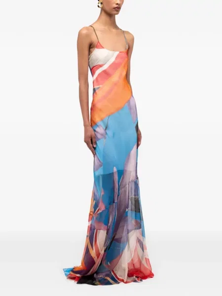 Rochie maxi Donde Esteban cu model floral de costum albastru