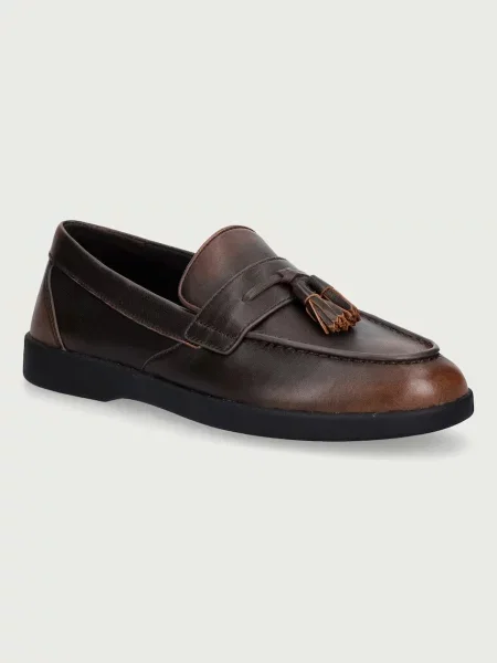 Michael Kors mocasini pentru bărbați din piele Wesley Tassel Slip On maro