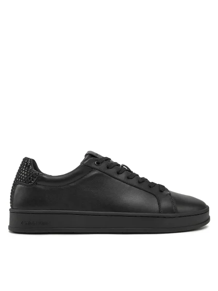 Кожени маратонки Calvin Klein LOW TOP LACE UP WOVEN черно