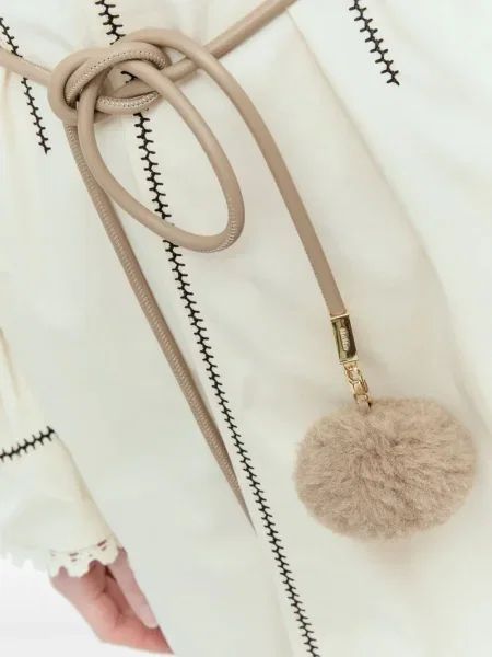 Curea Max Mara din piele cu pompoane maro