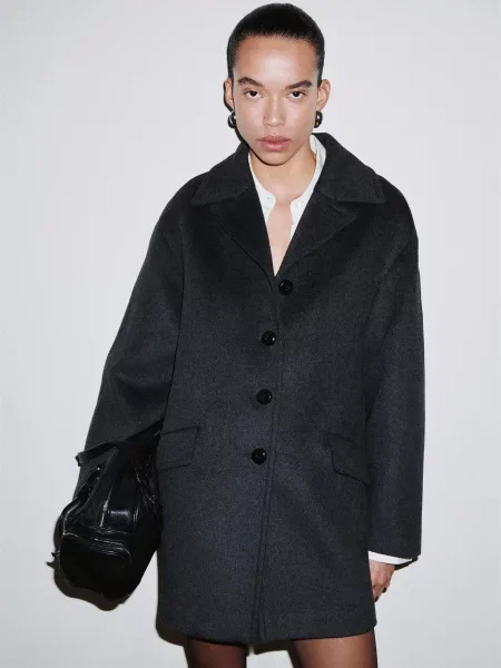 Пальто MANGO поліестер/вовна сірий