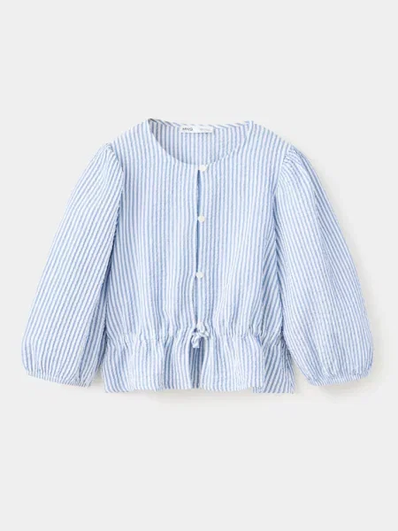 Marszczona koszula z bawełny w paski Dzieci 12 MANGO KIDS niebieski