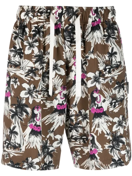 Pantaloni scurți Palm Angels cu imagine tip Hawaii maro