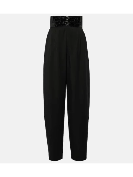 Pantaloni Alaïa cu talie înaltă de lână negru