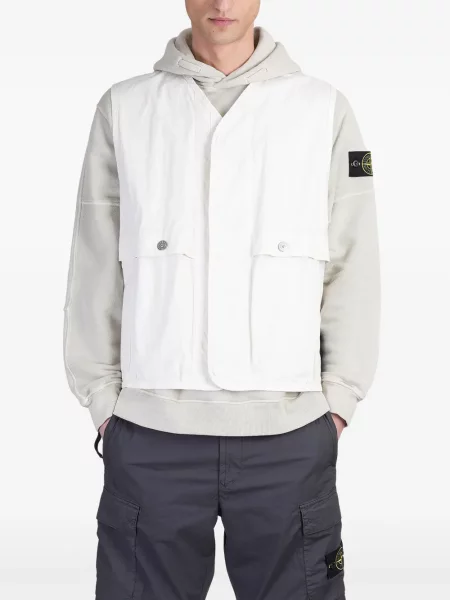 Geacă Stone Island cu glugă cu strasuri alb