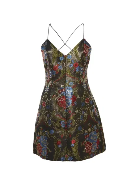 Rochie mini Alice + Olivia cu model floral din jacard cu bretele negru