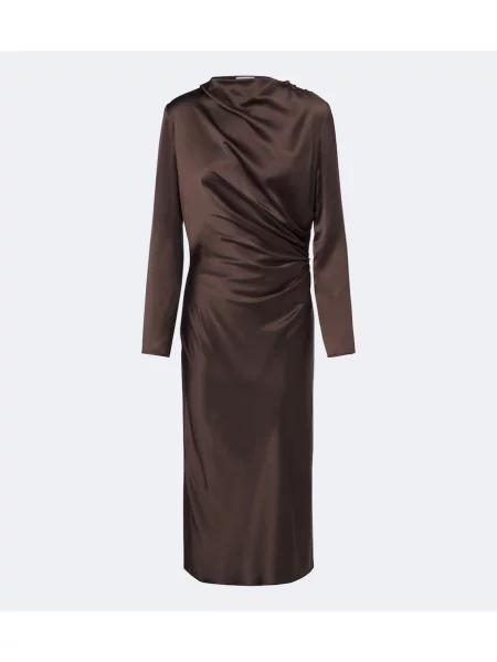Rochie midi Loulou De Saison din satin drapată maro