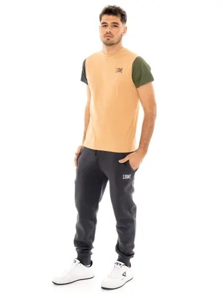 Koszulka Leone Apparel Color Block z krótkim rękawem z małym logo beżowa