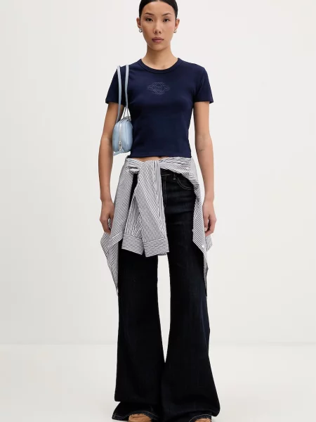 HUGO crop top z bombažem modra