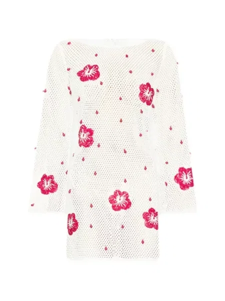 Mała sukienka mini Leslie Amon z koralikami garniturowa biała