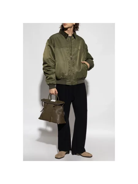 Lniany kurtka bomber Maison Margiela zielony