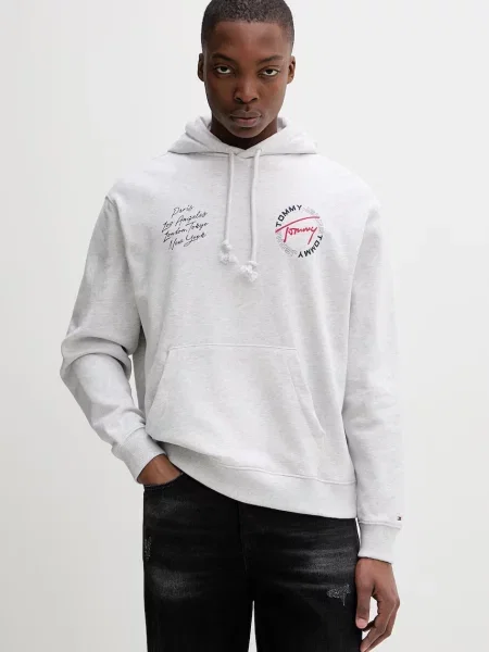 Tommy Jeans dukserica s kapuljačom muška pamukna siva