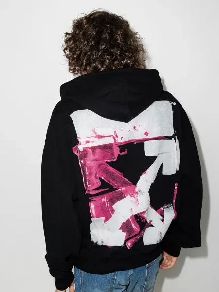 Hanorac cu glugă Off-white cu cordon alb