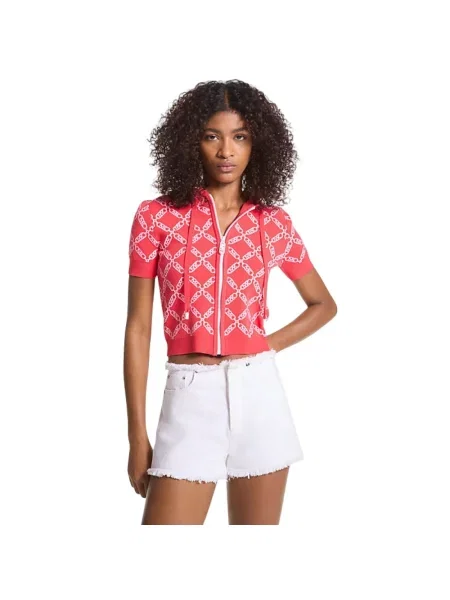 Bluza z kapturem Michael Kors z kapturem żakardowa z logo czerwona