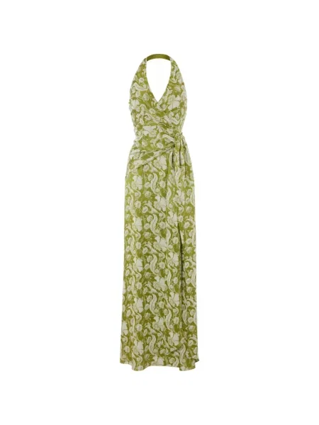 Rochie Temperley London cu model floral de costum verde