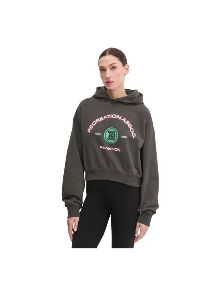 P.E Nation bluza Cresent szary z kapturem z nadrukiem czarna