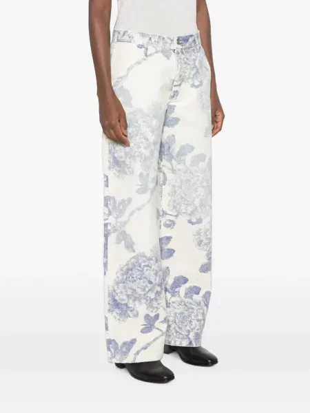 Blugi R13 cu model floral cu imagine alb