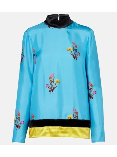 Top Marni de mătase cu model floral albastru