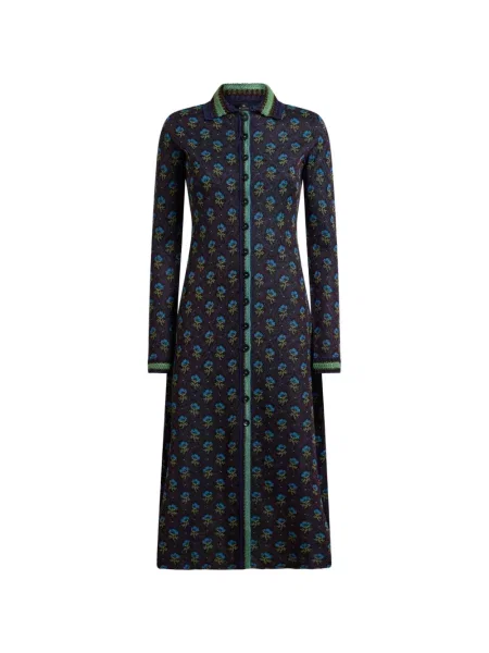 Rochie tip cămașă Etro cu model floral din jacard albastru