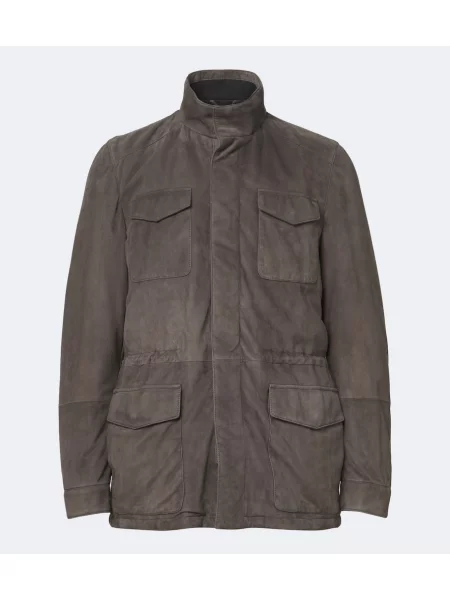 Geacă Thom Sweeney din piele de căprioară gri