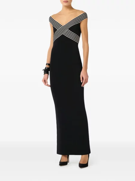 Rochie maxi Elisabetta Franchi cu dungi lungă de costum negru