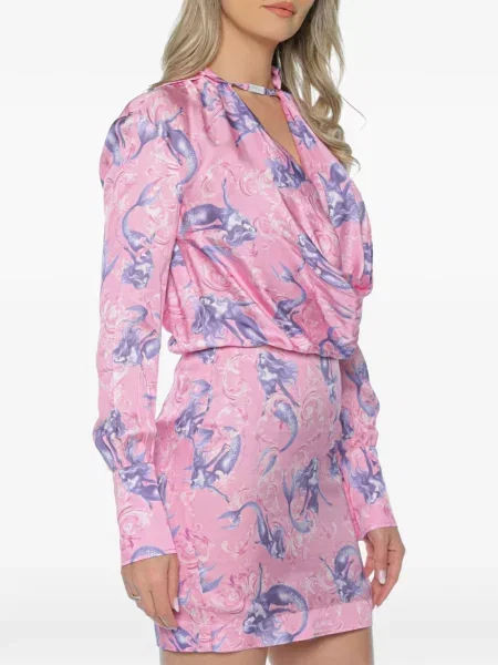 Rochie din denim Versace Jeans Couture cu imagine roz