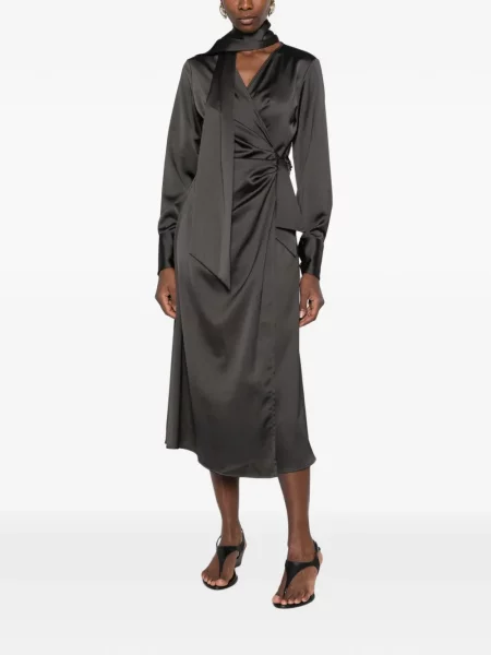 Rochie midi Imperial din satin plic gri