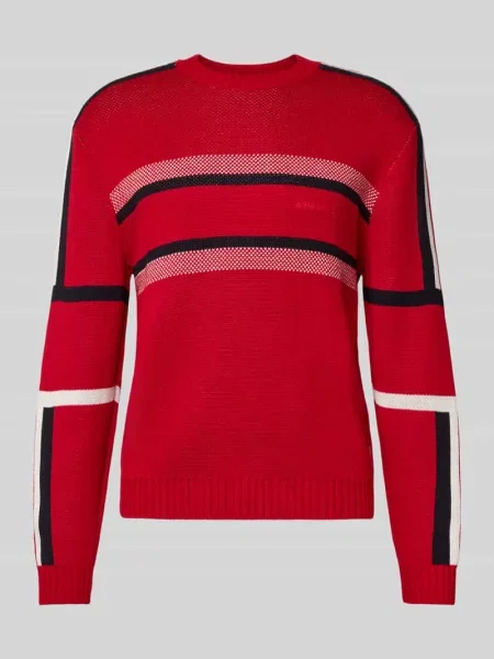 Sweter z dzianiny z prążkowanymi wykończeniami Armani Exchange czerwony