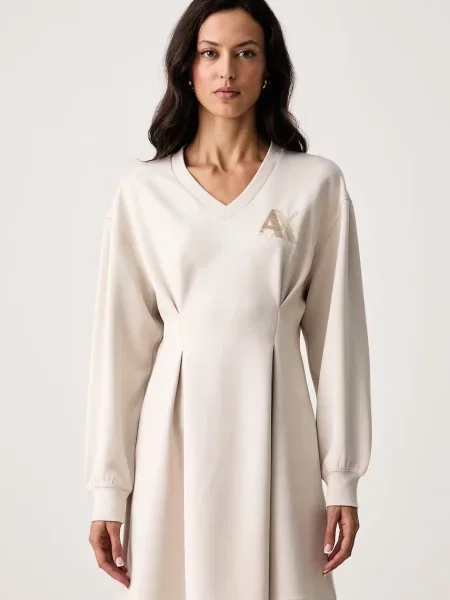 Armani Exchange rochie evazată cu vâscoză bej