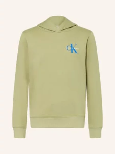 Calvin Klein Mikina S Kapucí světle zelená / modrá bílá