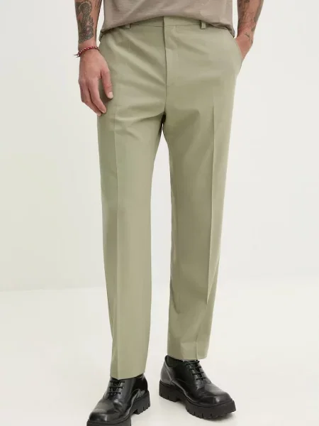 Volnene hlače HUGO zelena