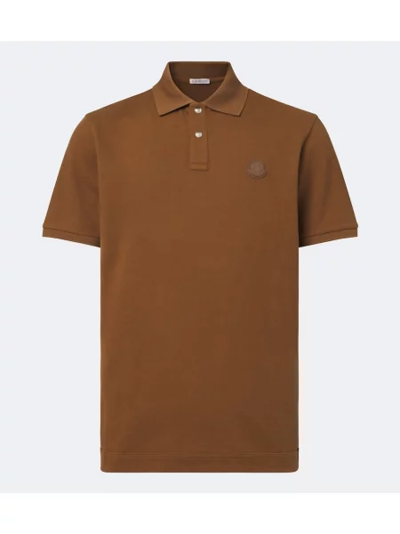 Tricou polo Moncler din piele maro