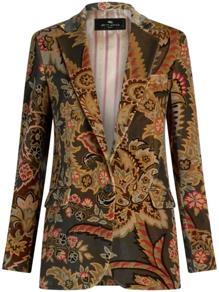 Aksamitna marynarka Etro z nadrukiem z wzorem paisley brązowa