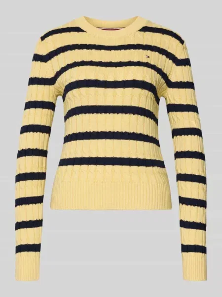 Sweter z dzianiny o kroju slim fit z czystej bawełny Tommy Hilfiger żółty