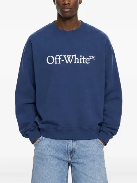 Pulover Off-white cu imagine cu decolteu rotund alb