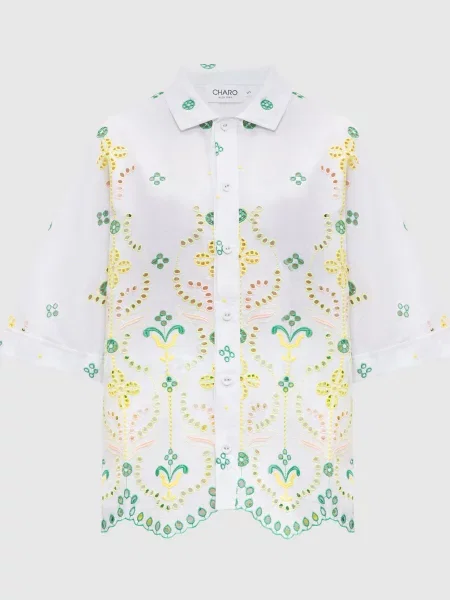 Блуза Isma з льоном з вишивкою бродері Charo Ruiz біла