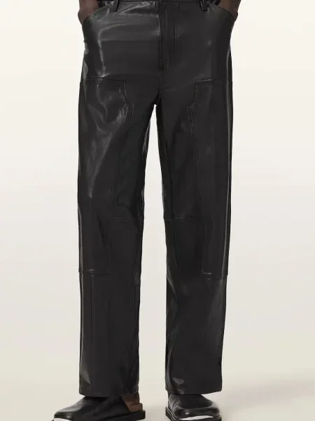 AllSaints spodnie skórzane CARVER czarne