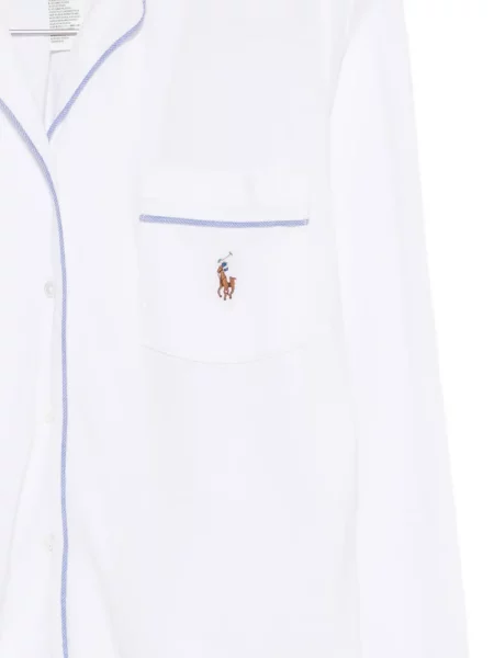 Kožené pruhované tričko Polo Ralph Lauren s autogramem modré