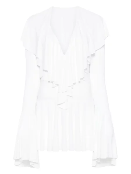 Długa sukienka maxi Norma Kamali z dekoltem w serek garniturowa biała