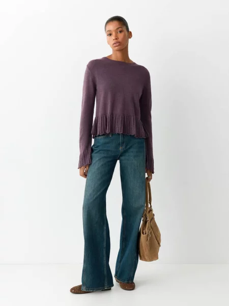 Sweter z falbankami purpurowy Teen S MANGO TEEN