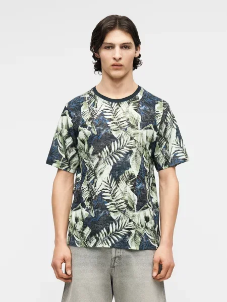JACK & JONES Tričko JJEJEFF modrá / námornícka modrá / svetlozelená čierna