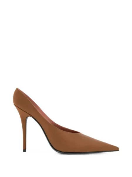 Pantofi cu toc Amina Muaddi din satin maro