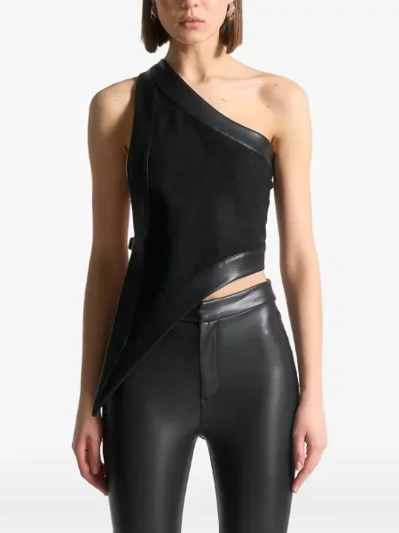 Top Manière De Voir din piele de căprioară asimetric negru