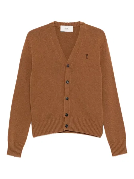 Kardigan Ami Paris z dekoltem w serek brązowy